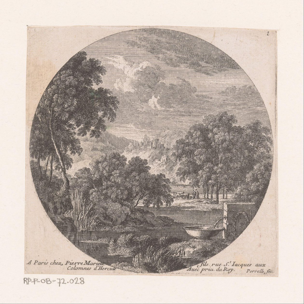 Rivierlandschap met bron door Nicolas Perelle
