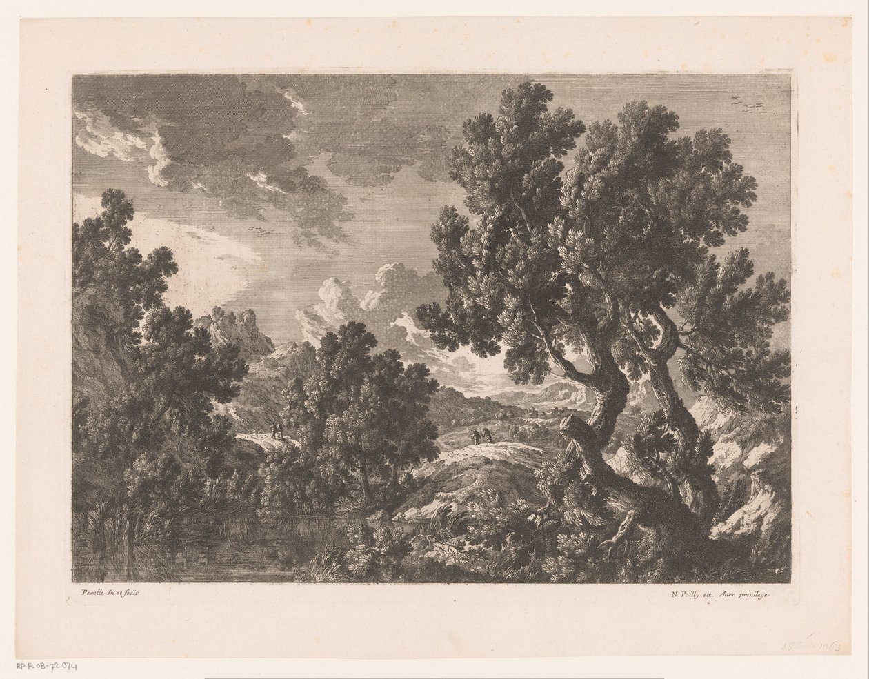 Rotsachtig landschap met bomen aan water door Nicolas Perelle