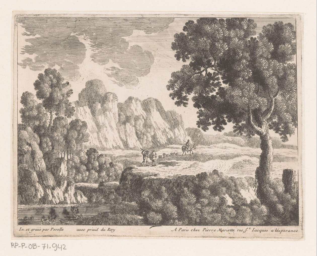 Vlakte in heuvelachtig landschap met figuren door Nicolas Perelle