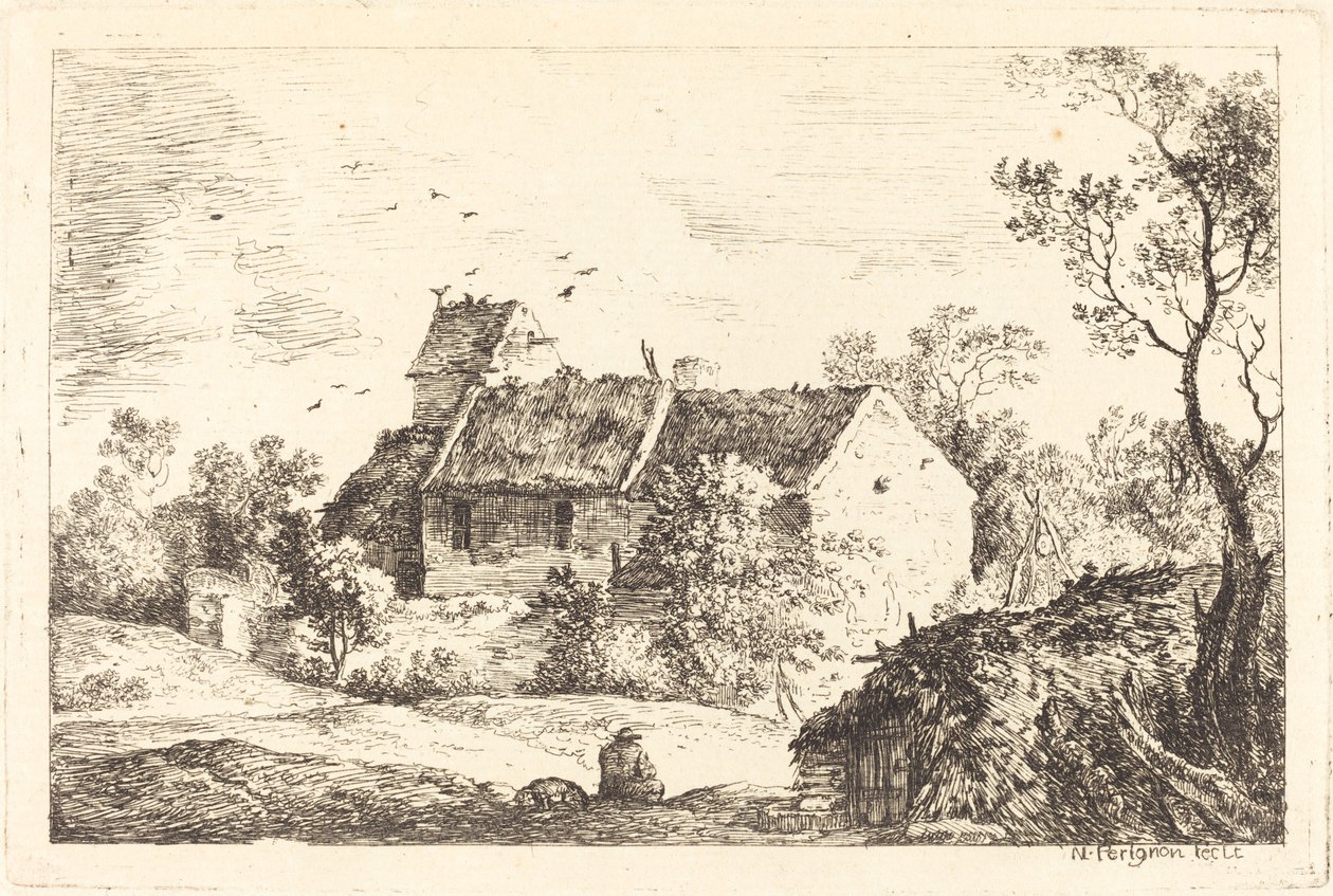 Huis met een Duiventil in een Heuvelachtig Landschap door Nicolas Perignon
