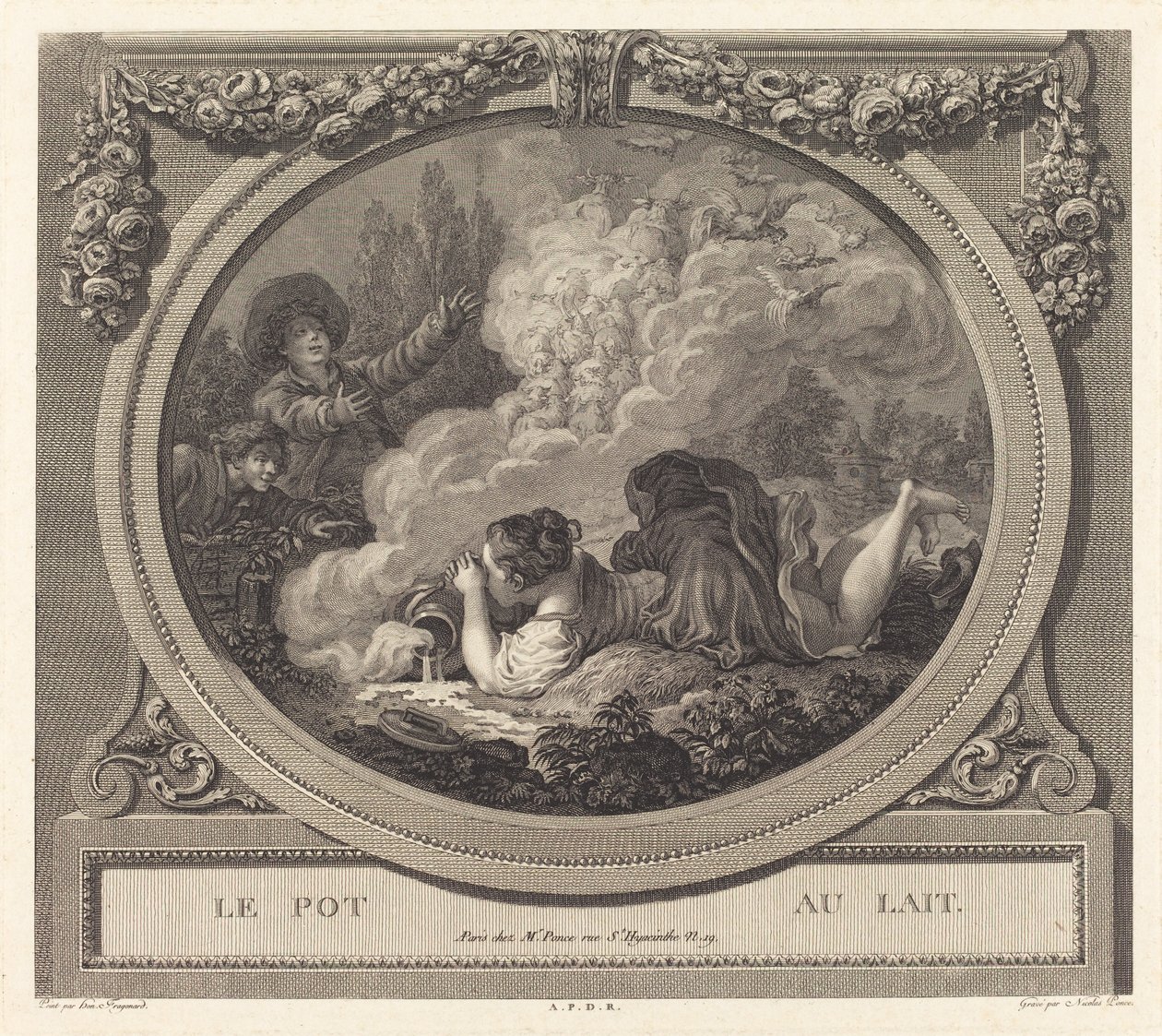 De melkpot door Nicolas Ponce after Jean Honoré Fragonard