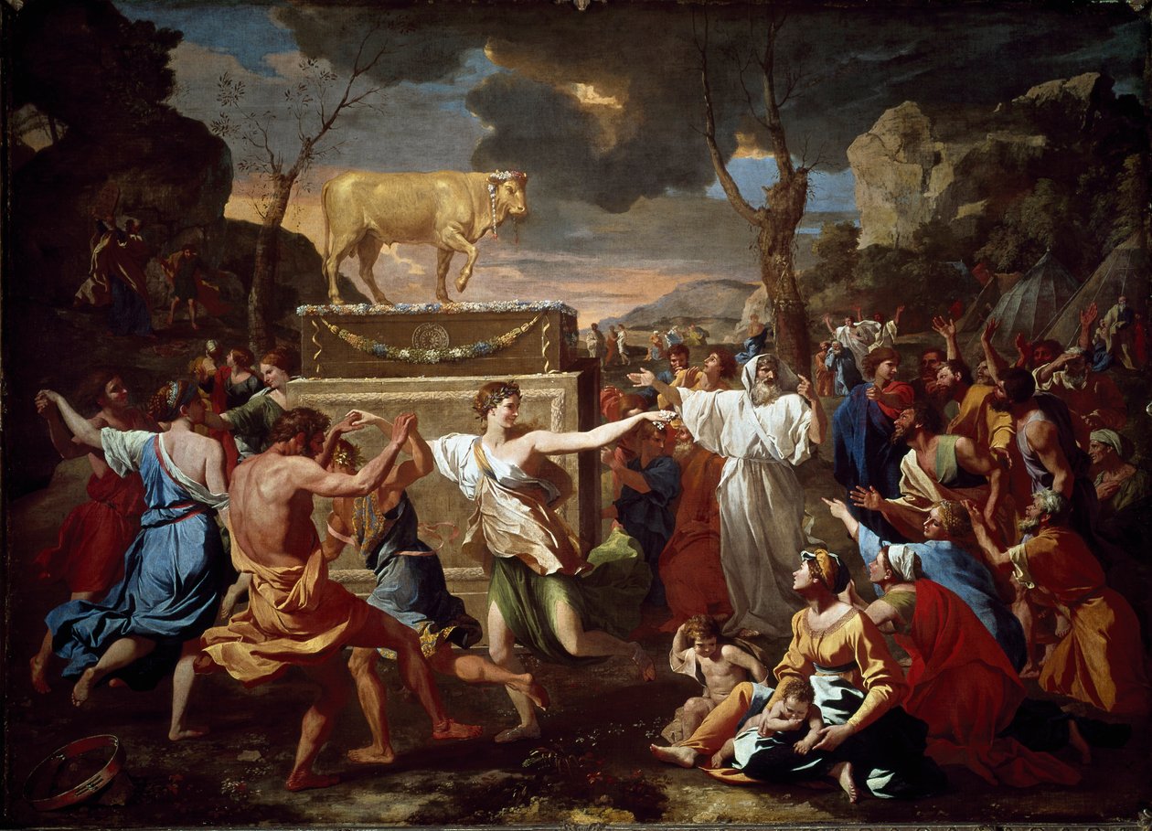 Aanbidding van het gouden kalf door Nicolas Poussin