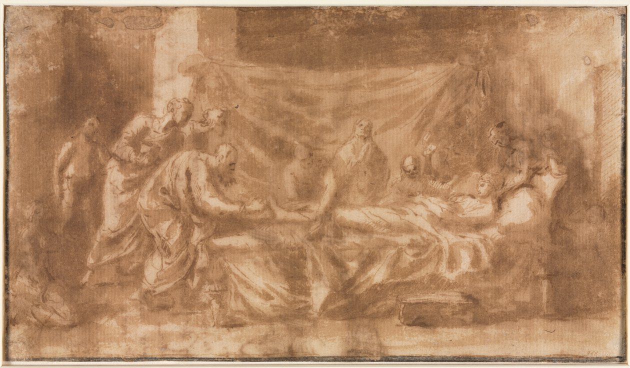 Laatste Sacrament (recto); Drie Hoofden en Andere Schetsen (verso) door Nicolas Poussin