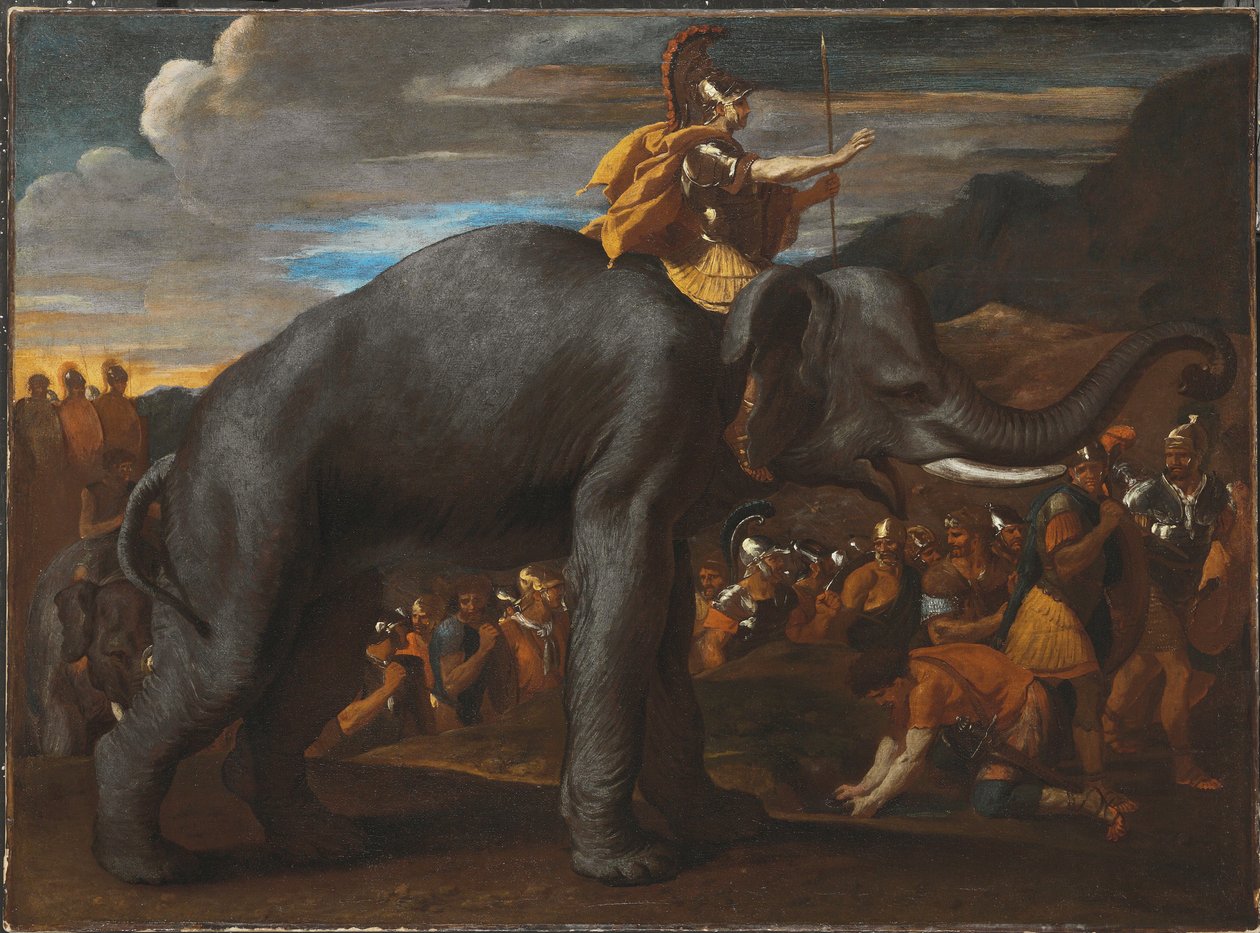 Hannibal steekt de Alpen over op een olifant door Nicolas Poussin