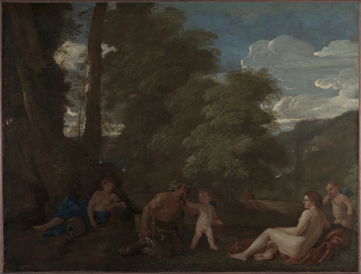 Nimfen en een Sater Amor Vincit Omnia, c. 1625-1627 door Nicolas Poussin