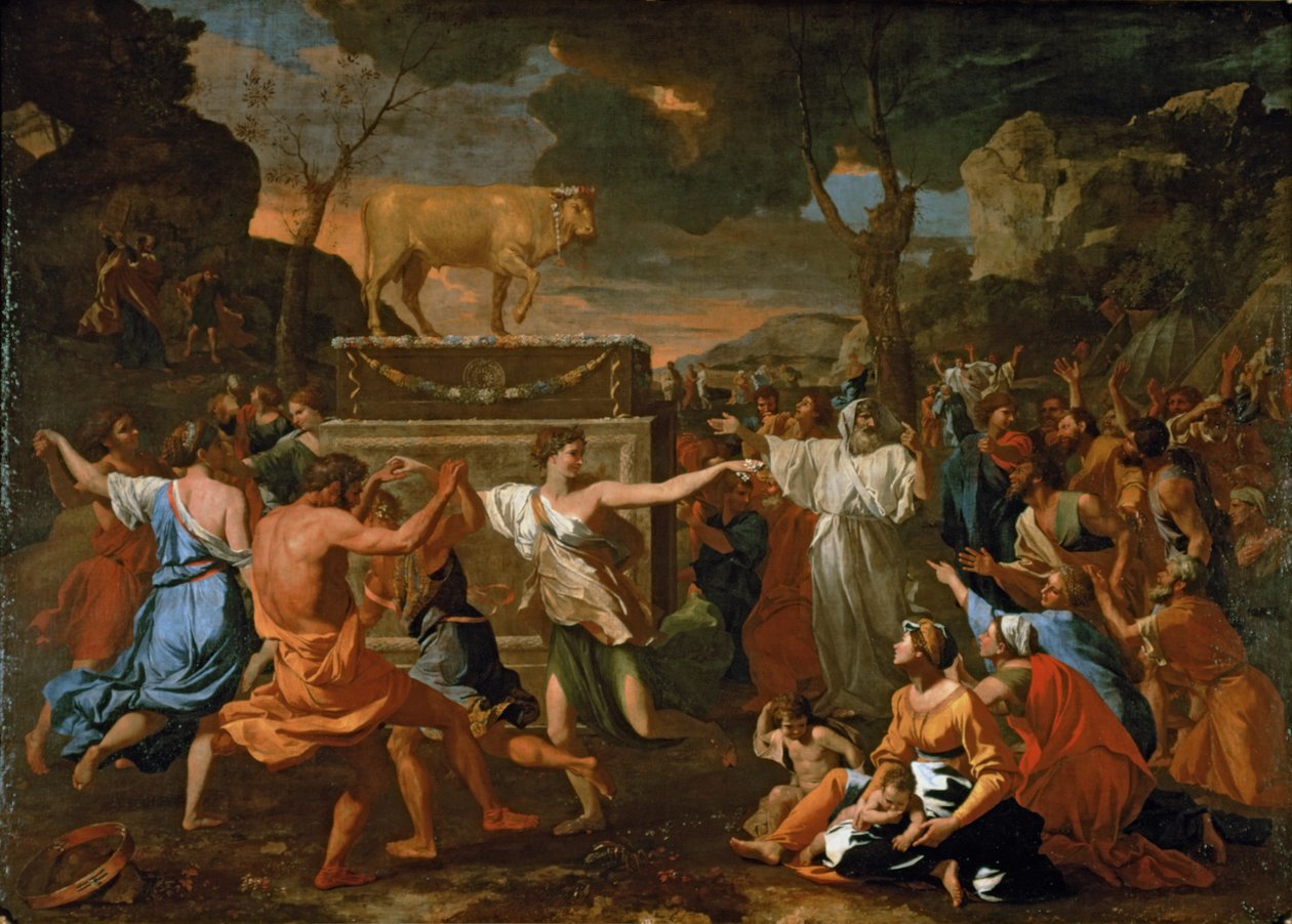 De aanbidding van het gouden kalf ... door Nicolas Poussin
