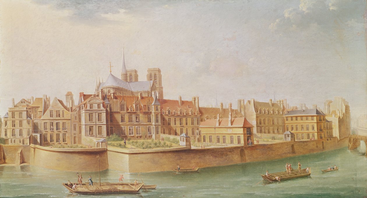 Huizen in het klooster van Notre-Dame, Parijs door Nicolas Raguenet