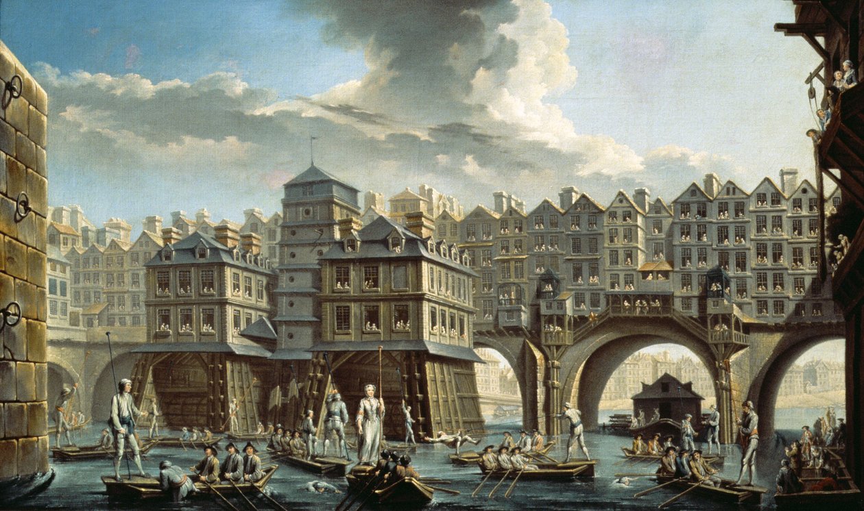 De wedstrijd van de schippers voor de Pont Neuf, Parijs door Nicolas Raguenet