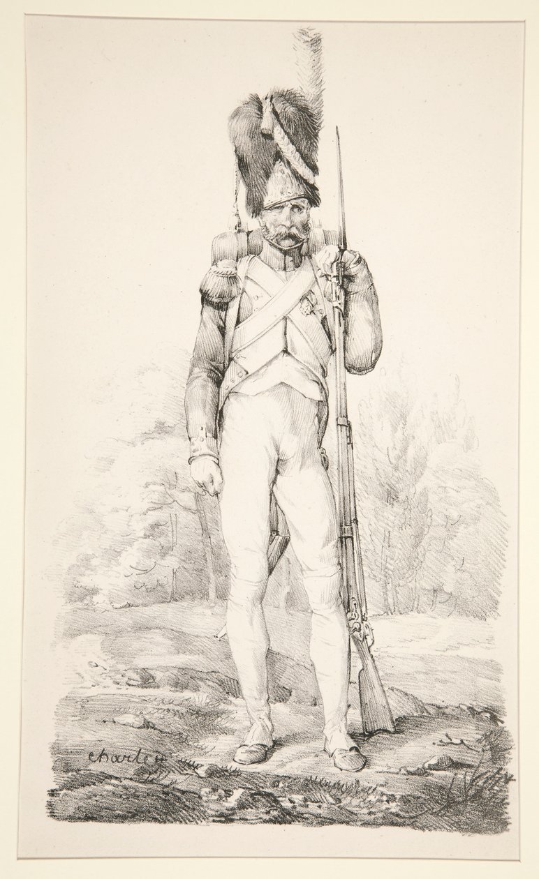 Grenadier te voet van de Oude Garde, uit de serie La Vieille Armee Francaise door Nicolas Toussaint Charlet