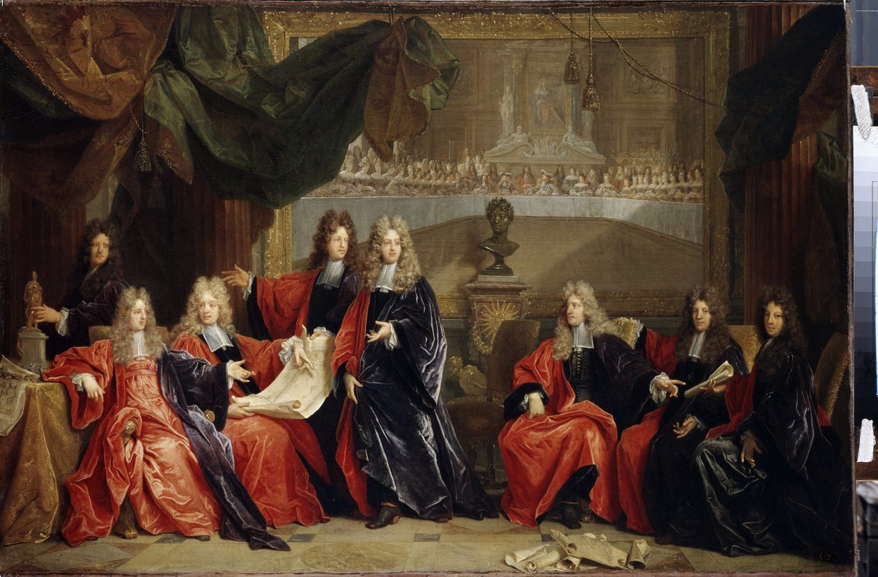 Prévôts en magistraten van de stad Parijs bespreken het diner ter ere van koning Lodewijk XIV in het stadhuis na zijn herstel in 1687 door Nicolas de Largillière