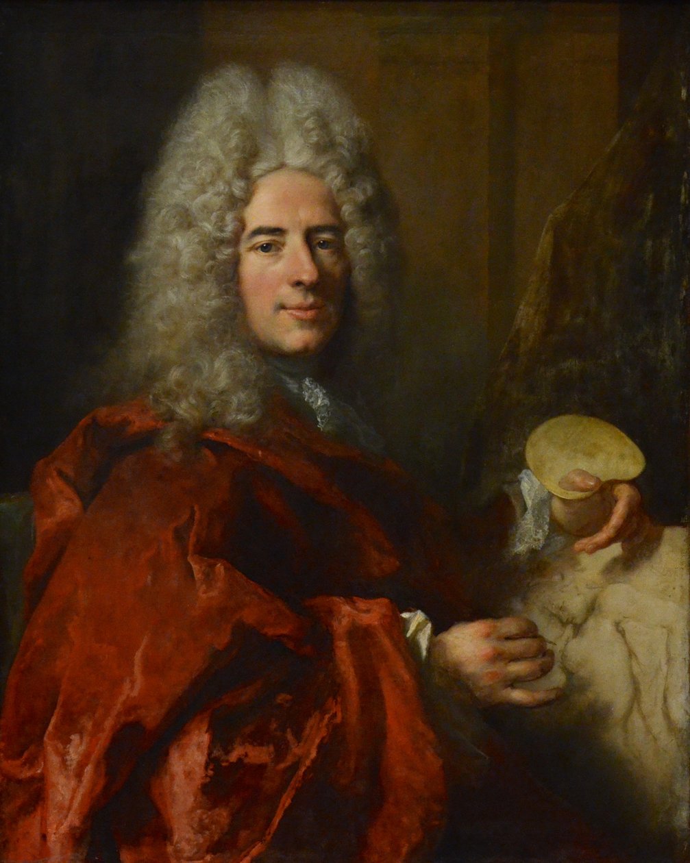 Portret van Jacques-Antoine Arlaud die de Leda van Michelangelo kopieert door Nicolas de Largillière