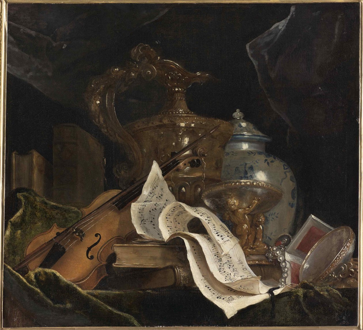 Stilleven met muziekinstrument, 1695-1700 door Nicolas de Largillière