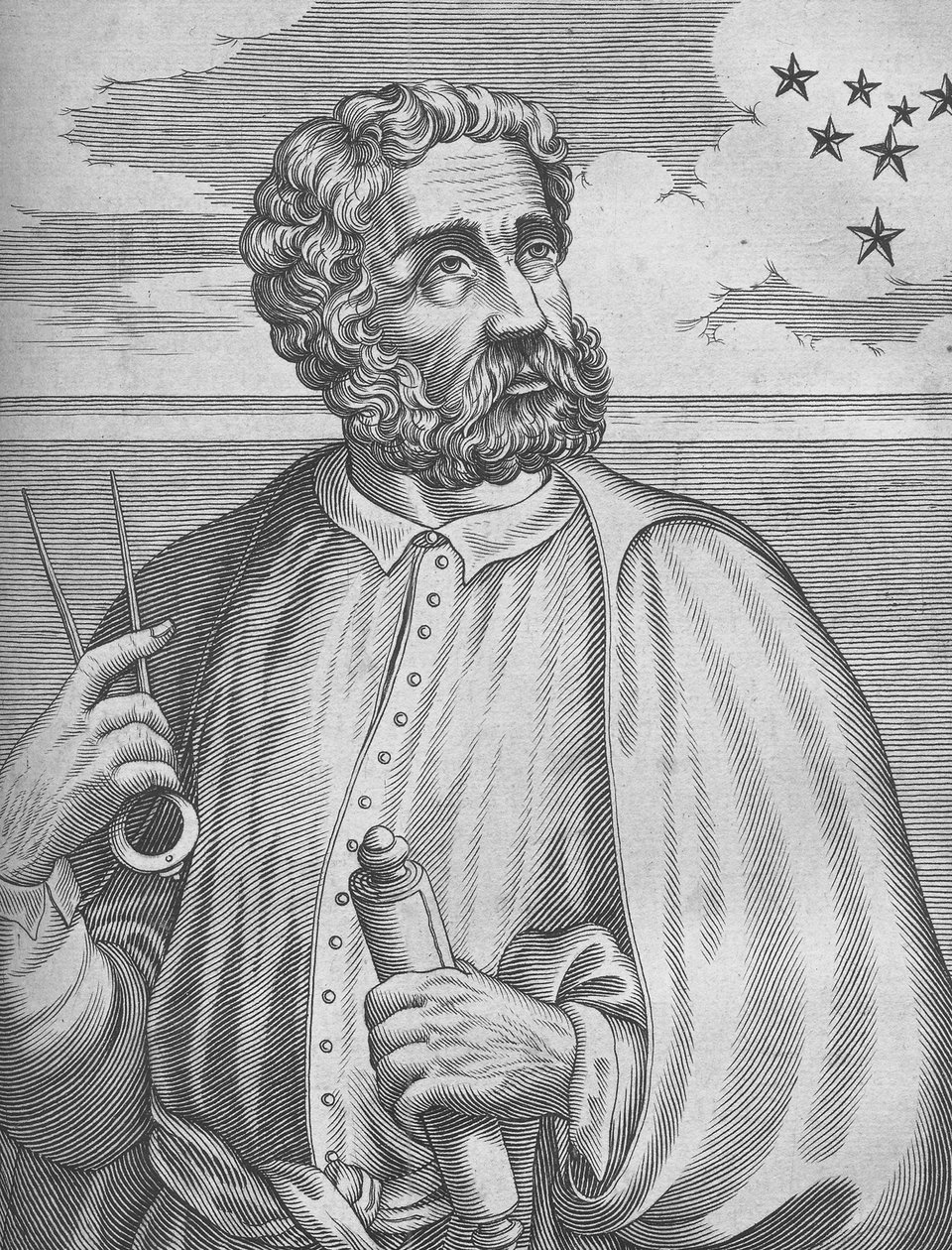 Portret van Ferdinand Magellan. Uit Isaac Bullarts Academie des sciences et des arts, 1682 door Nicolas de Larmessin