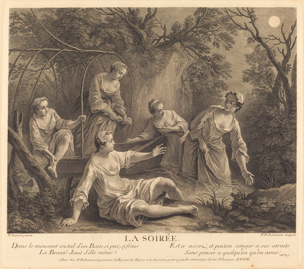 De avond door Nicolas de Larmessin IV after Nicolas Lancret