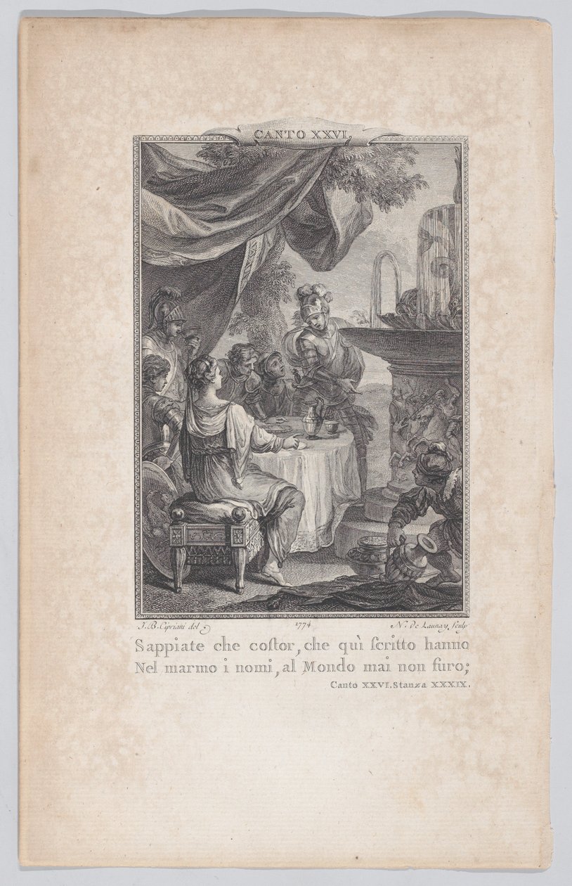 Canto 26, Stanza 39, uit Orlando Furioso, 1774 door Nicolas de Launay