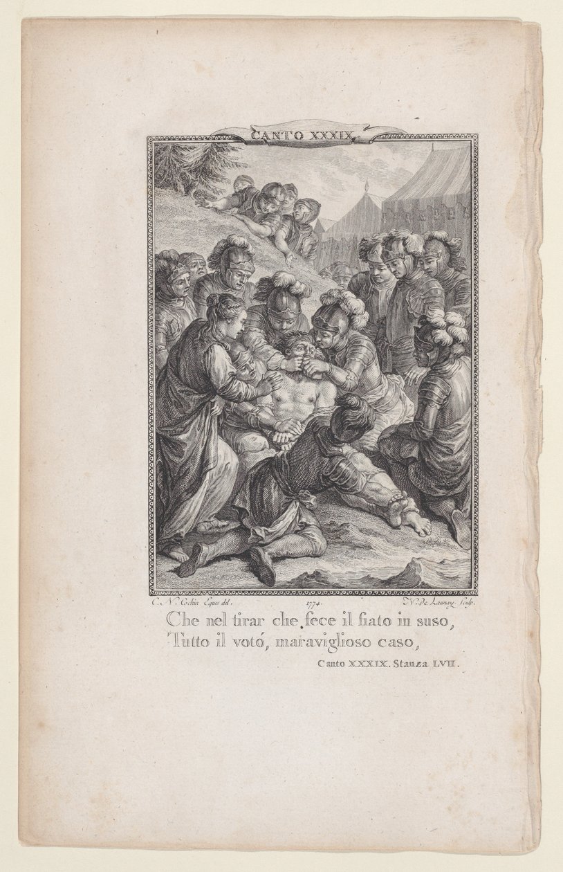 Canto 39, Stanza 57, uit Orlando Furioso, 1774 door Nicolas de Launay
