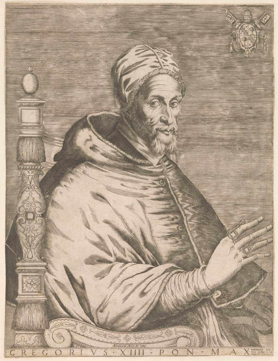 Portret van paus Gregorius XIV, zittend door Nicolaus van Aelst (attributed to)