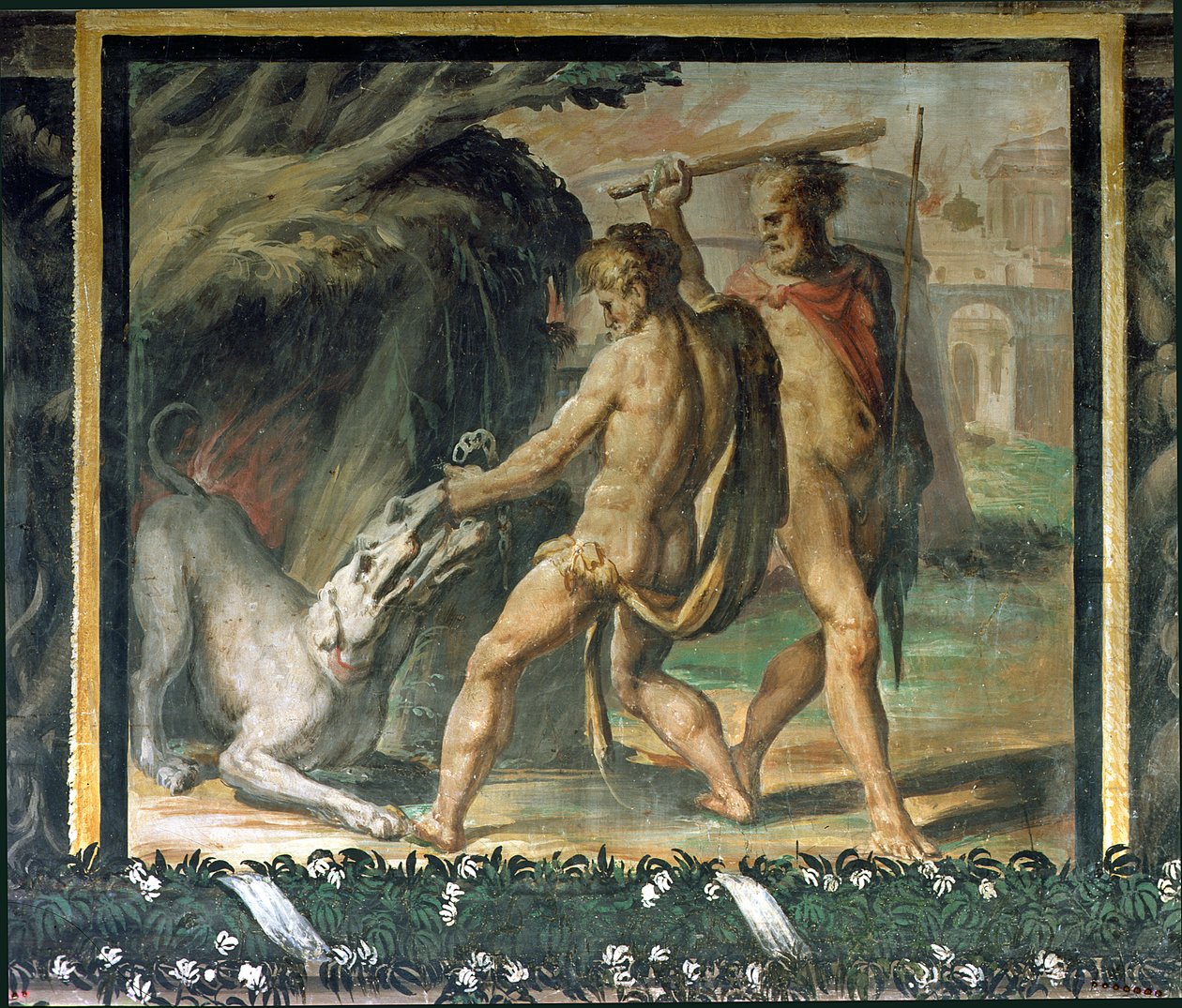 Hercules en Cerberus door Nicolo dell Abate
