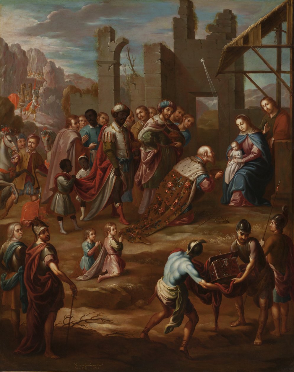 De aanbidding der koningen met onderkoning Pedro de Castro y Figueroa, hertog van La Conquista, 1741 door Nicolás Enríquez