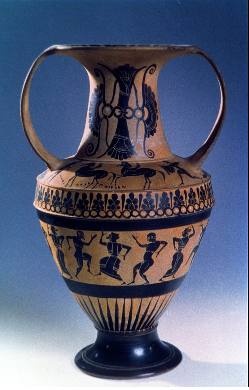 Attische zwartfigurige amphora met dansers door Nicosthenes