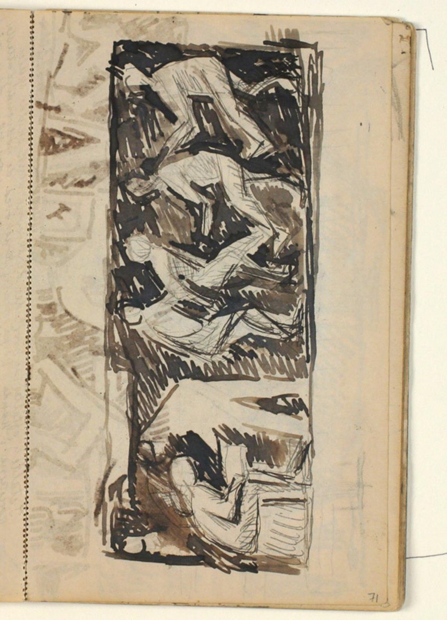 Figurencompositie - schets voor reliëf over verschillende ambachten? door Niels Larsen Stevns