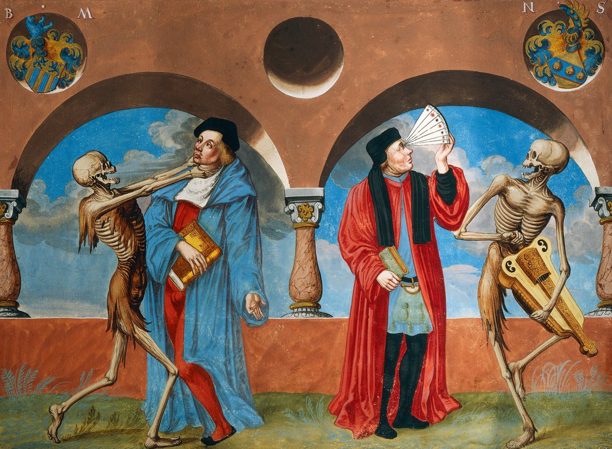 Dood, Canonist en Astroloog uit de Dans van de Dood-cyclus door Albrecht Kauw door Niklaus Manuel