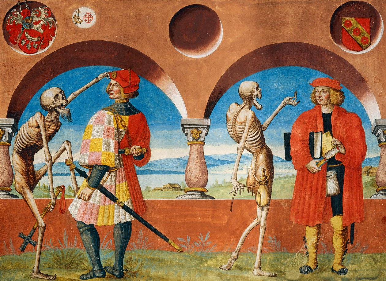 De dood, ridder en jurist uit de Dodendanscyclus van Albrecht Kauw door Niklaus Manuel