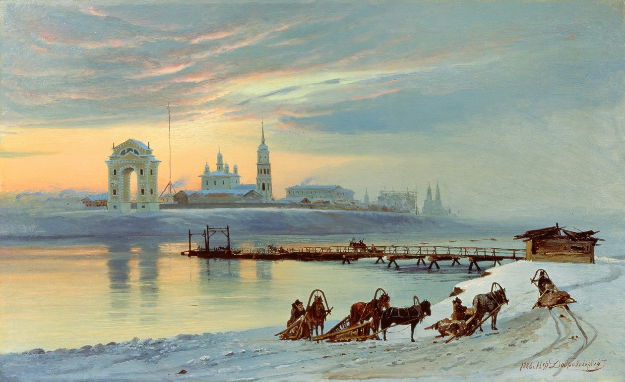 De Angara-oever in Irkoetsk, 1886 door Nikolai Florianovich Dobrovolsky