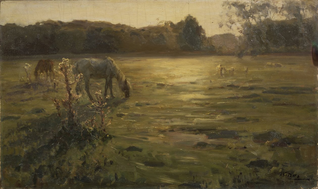 Paarden in de weide door Nikolai Alexandrovich Klodt
