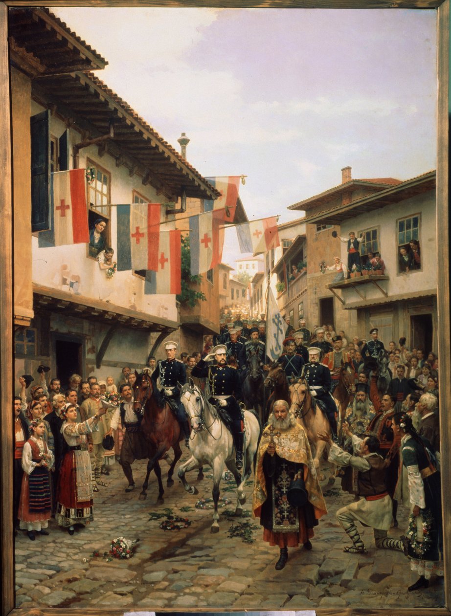 Russisch-Turkse oorlog van 1877-1878: Grootvorst Nikolaj Nikolajevitsj van Rusland in Veliko Tarnovo op 03/06/1877 in Bulgarije door Nikolai Dmitrievich Dmitriev Orenburgsky
