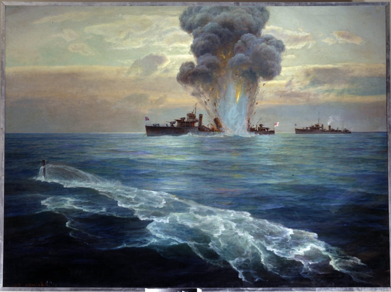 Russische burgeroorlog: de Britse torpedobootjager Victoria getorpedeerd door de bolsjewistische onderzeeër Pantera voor het eiland Seskar (Golf van Finland), 1 september 1919 door Nikolai Evlampievich Bublikov
