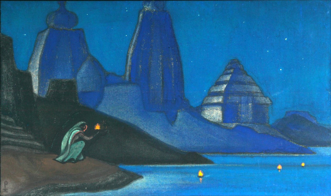 Vlam van geluk op de Ganges, 1947 door Nikolai Konstantinowitsch Roerich
