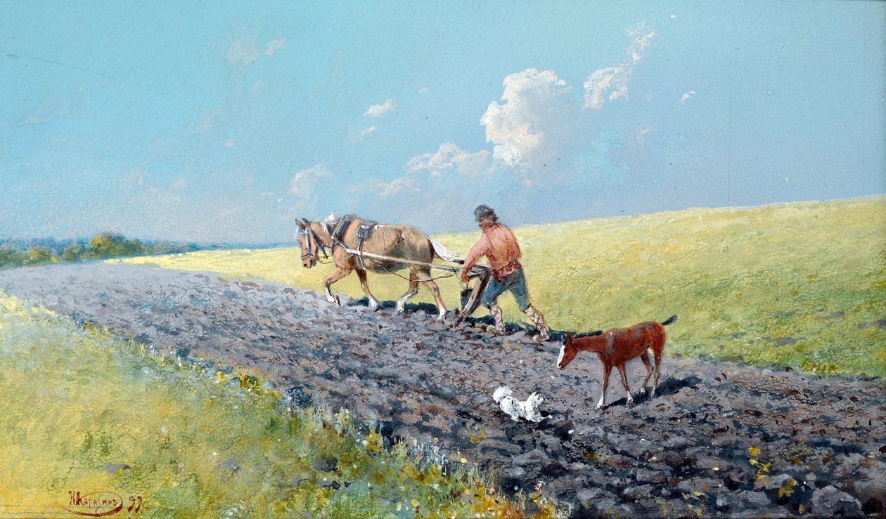 De ploegende boer door Nikolai Nikolayevich Karasin