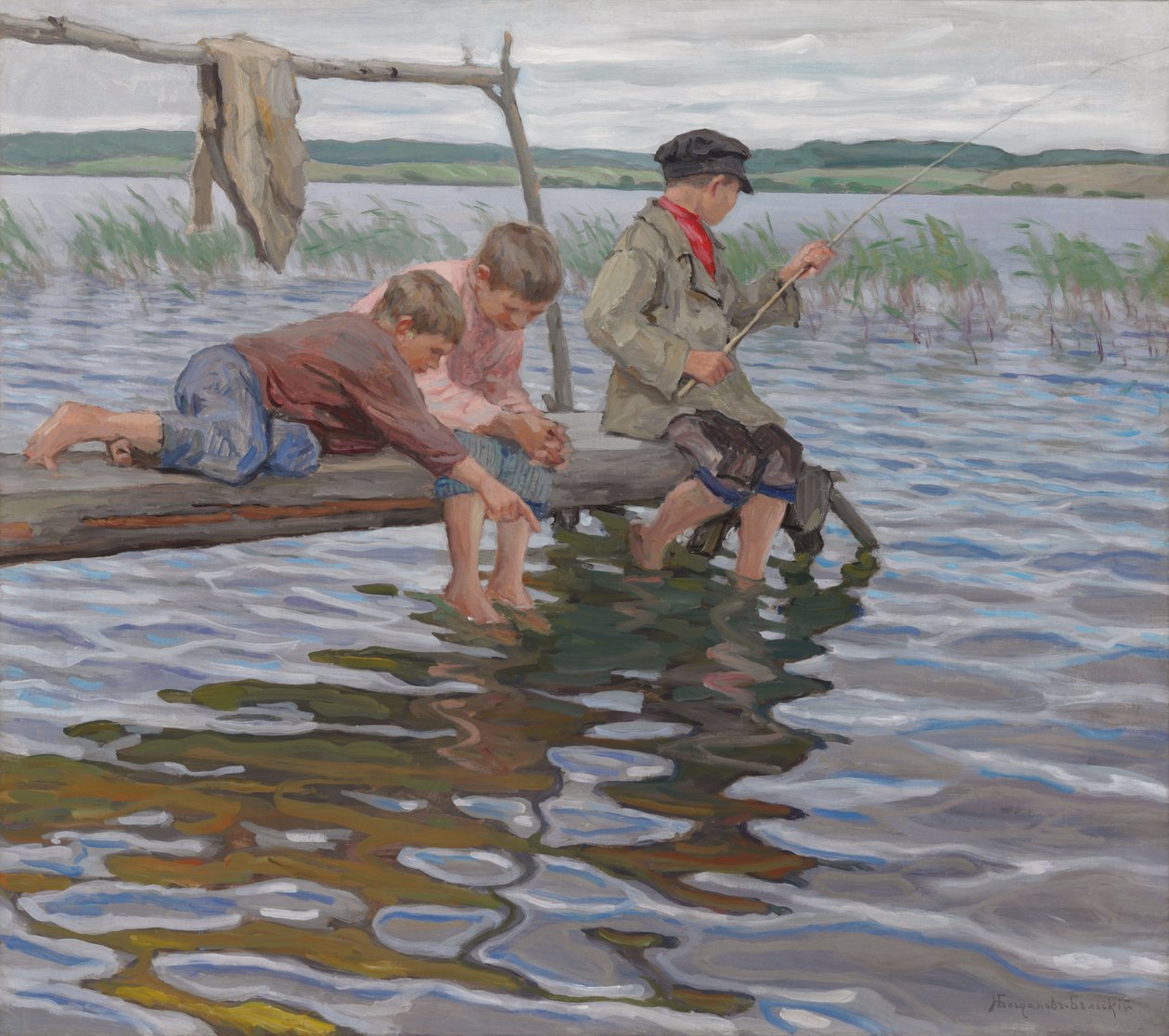 Jongens Vissen van een Pier door Nikolai Petrovich Bogdanov Belsky