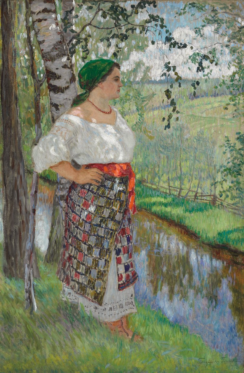 Boerin bij een beek door Nikolai Petrovich Bogdanov Belsky
