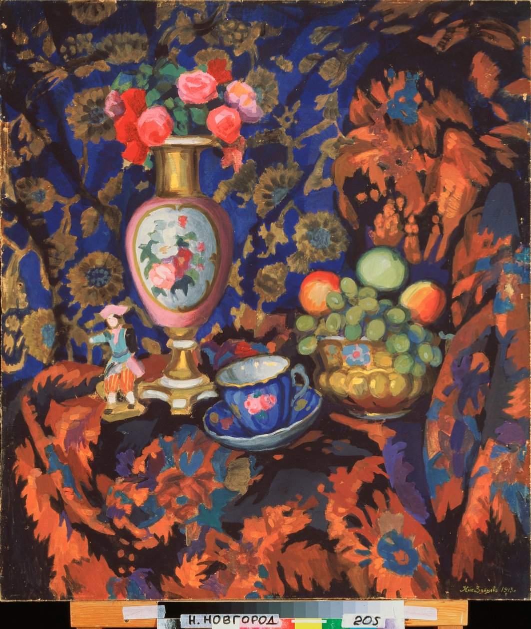 Stilleven met Porselein en Bloemen - Werk van Nikolai Semyonovich Zaytsev (1885-1938) door Nikolai Semyonovich Zaytsev