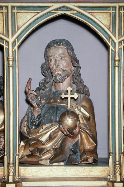 Houten beeld van Jezus Christus, detail van de predella van het Isenheim Altaarstuk, c.1490 door Nikolaus Hagenauer