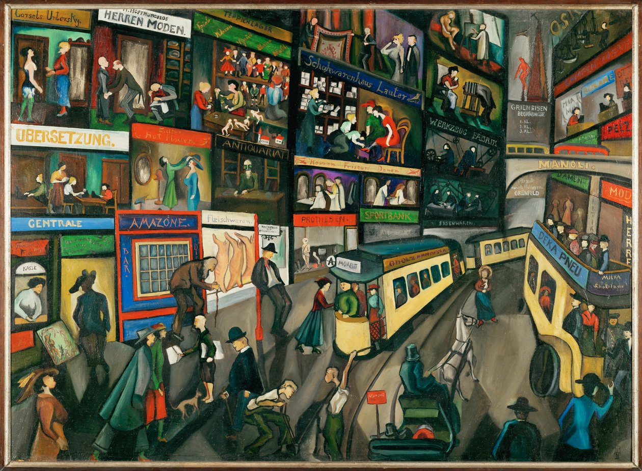 Straatbeeld in Berlijn (olieverf op conglomeraat) door Nikolaus Braun