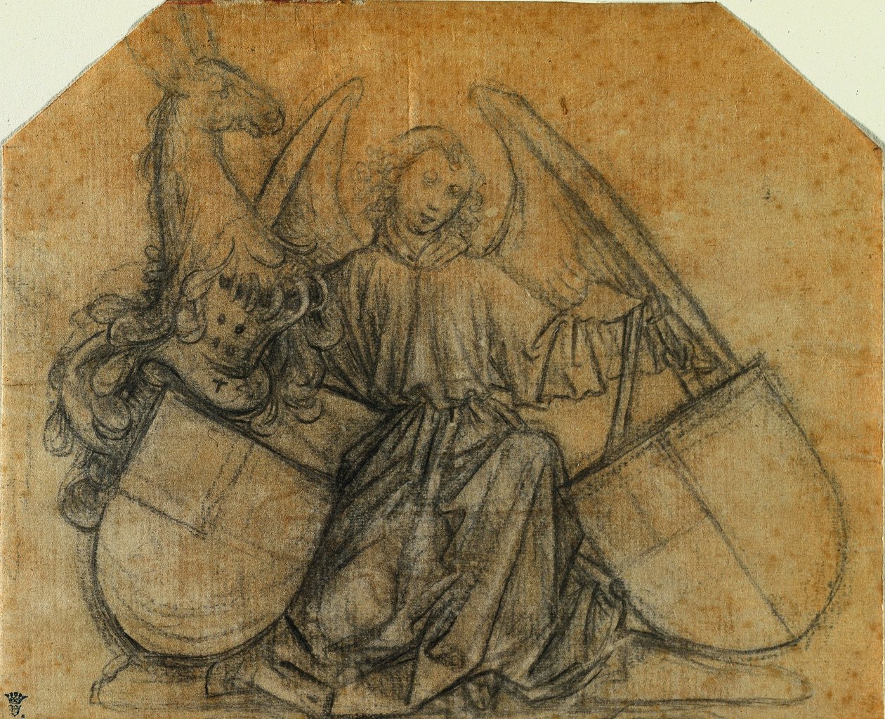 Een Engel die Twee Wapenschilden Ondersteunt, ca. 1470 door Nikolaus Gerhaert von Leyden