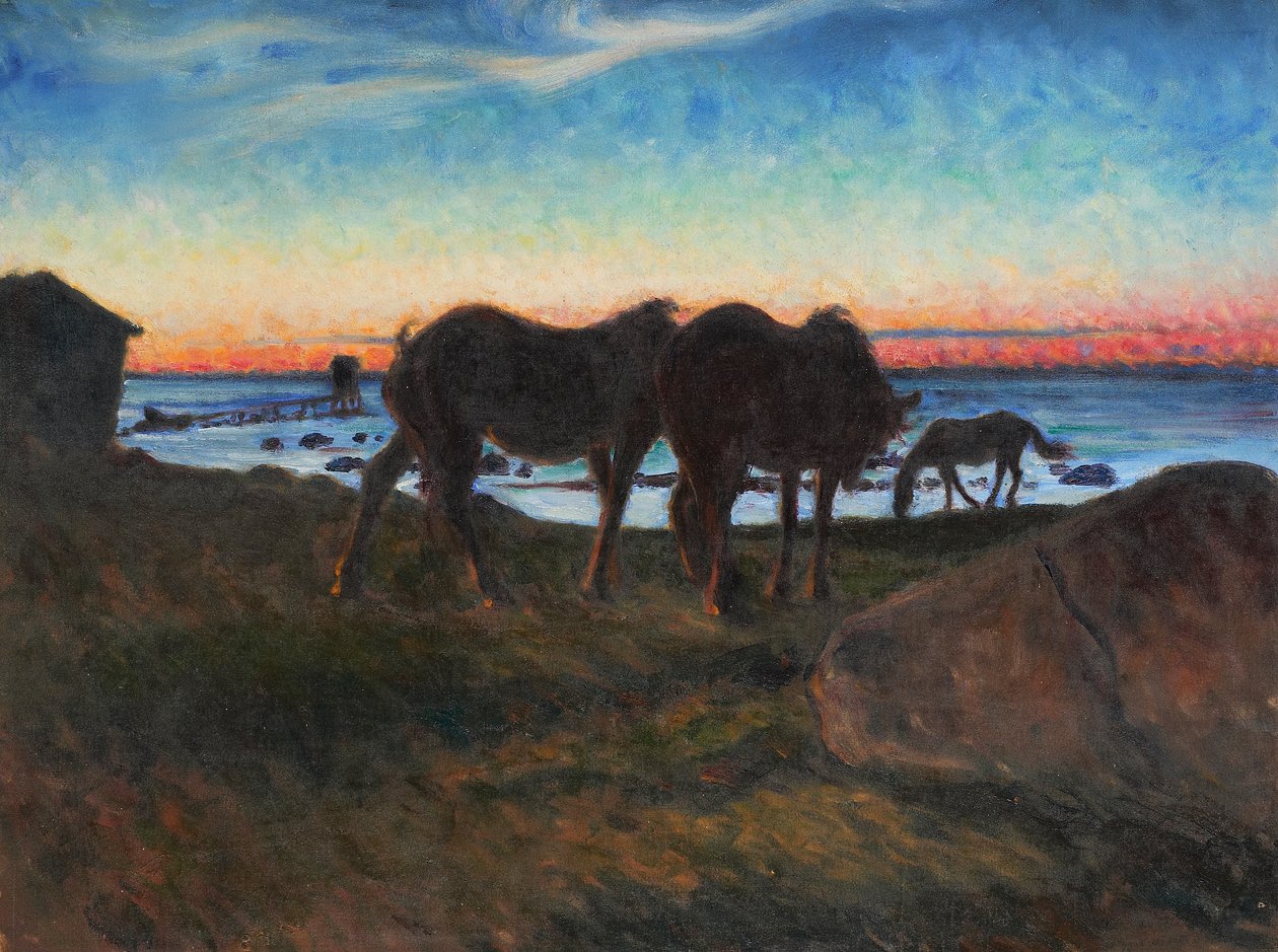 Paarden bij zonsondergang door Nils Kreuger