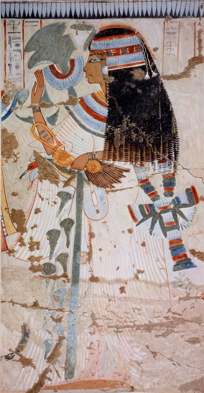 De moeder van Ouserhat, kopie van fresco uit het graf van Ouserhat, Thebe, daterend uit de regeerperiode van Seti I, plaat uit Ancient Egyptian Paintings, door Nina Davies door Nina de Garis Davies