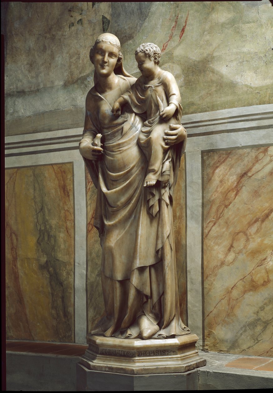 Maagd en Kind. Marmeren sculptuur door Nino Pisano