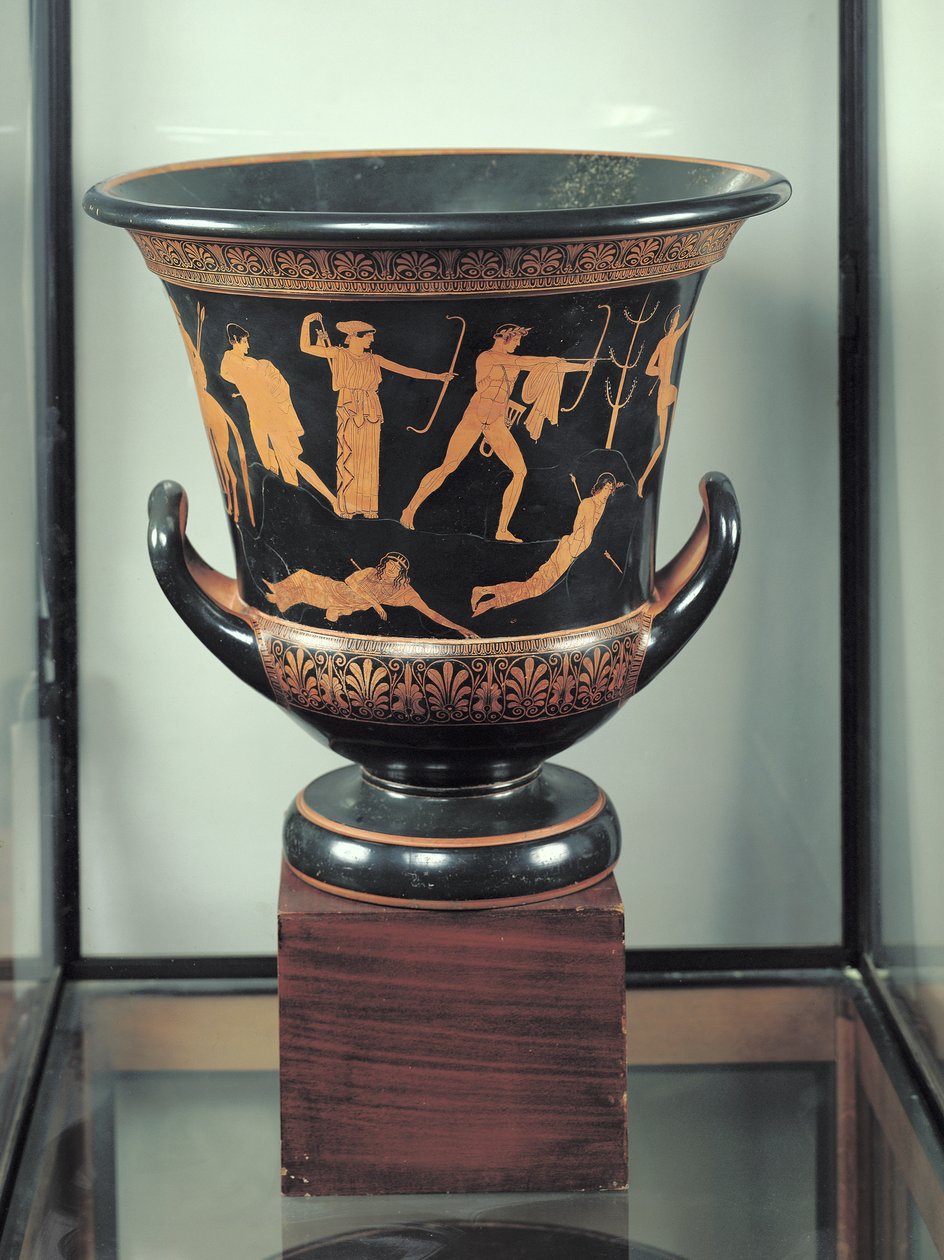 Attische roodfigurige calyx-krater die de dood van de Niobiden toont, ca. 460-50 v.Chr. door Niobid Painter