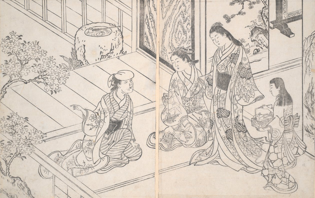Een huiselijke scène door Nishikawa Sukenobu