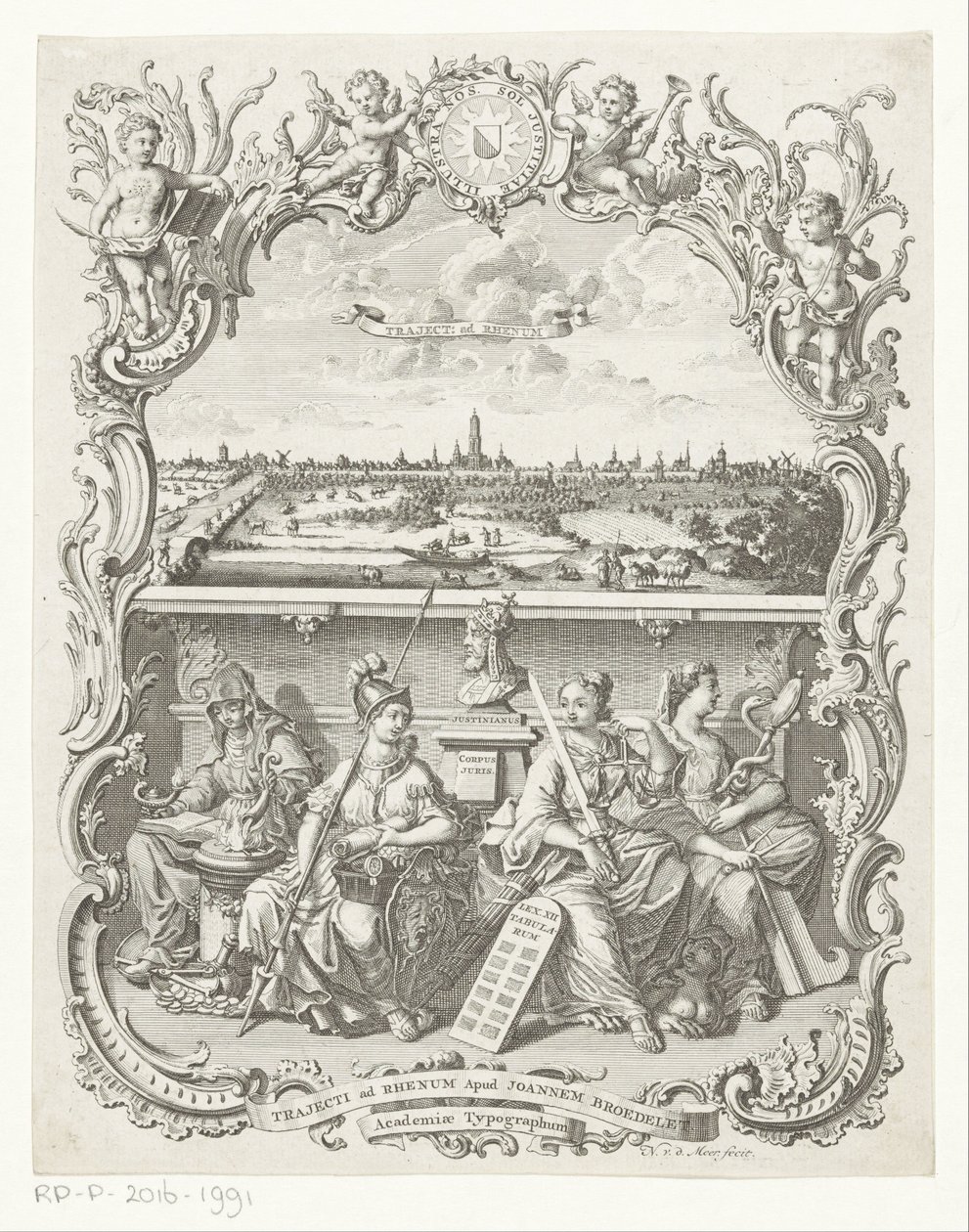 Gezicht op Utrecht en allegorie met Minerva en deugden door Noach van der Meer (I)