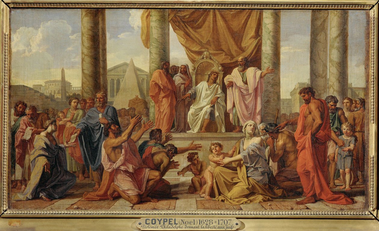 Ptolemaeus Philadelphos schenkt vrijheid aan de joden ... door Noël Coypel