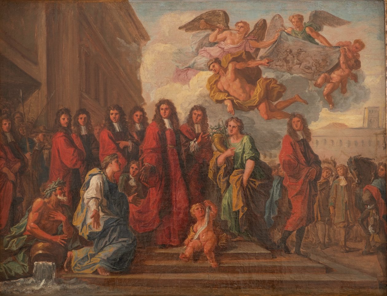 De schepenen van Parijs verlaten het stadhuis naar de Notre Dame om te danken na de overwinning van Seneffe in 1674, ca.1681 door Noël Coypel