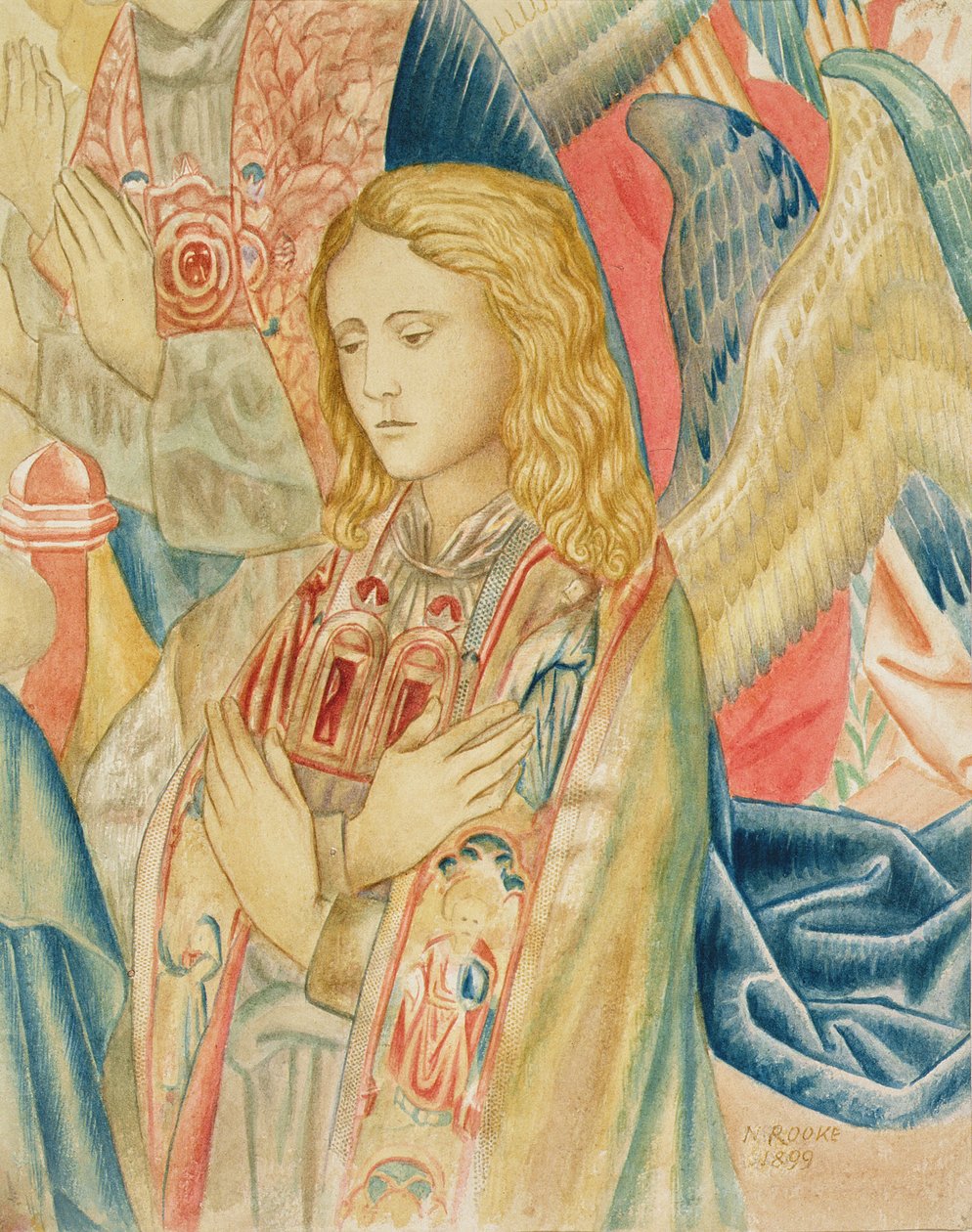 Engel, naar een detail van een Vlaamse tapijt in het South Kensington Museum (het V&A) door Noel Rooke