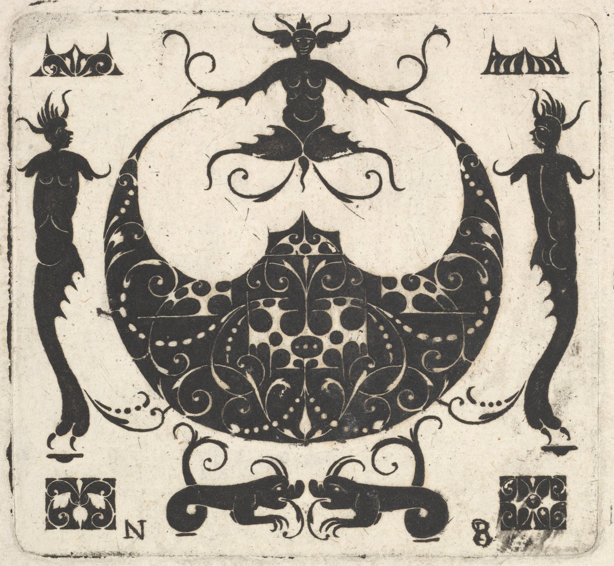 Maanvormige Ring Bezel en Groteske Figuren, ca. 1620-30 door Noel Rouillard