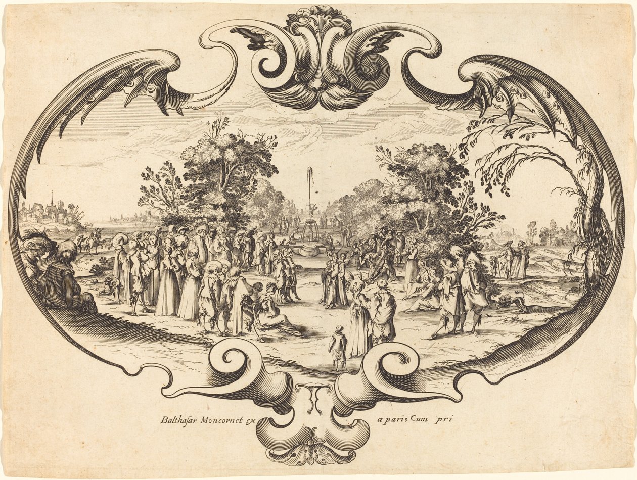 Ontwerp voor een Waaier: Hofelijke Figuren in een Landschap door Noël Cochin